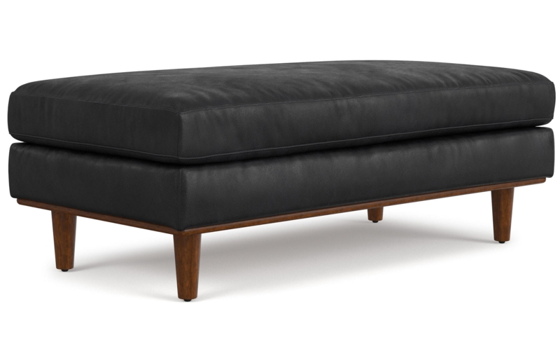 Tan Rectangular Ottoman with Stitched Grid Top for Contemporary Living Room