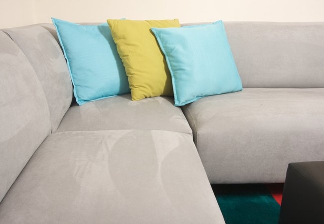 Tan Sofa With Soft Suede-Like Couch Fabric Texture