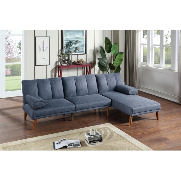 Tapered Leg Sectional Sofa in Charcoal Gray with Tufted Back