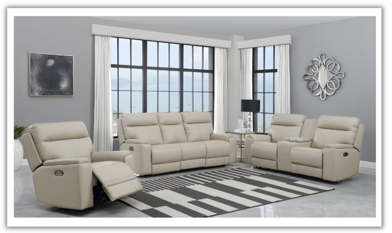 Taupe Leather-Like Power Reclining Living Room Furniture