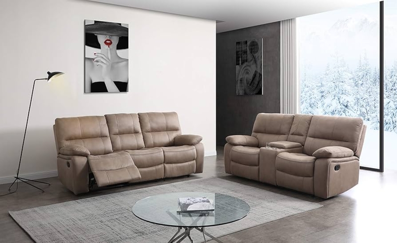 Taupe Reclining Living Room Set Overstuffed Microfiber