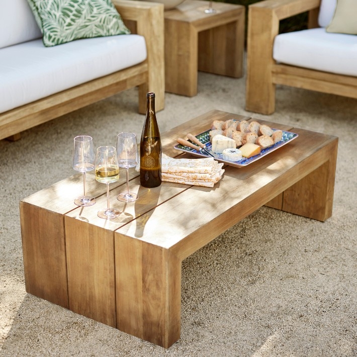 Teak Drum Coffee Table, Circular, Low Profile, Coastal Style.