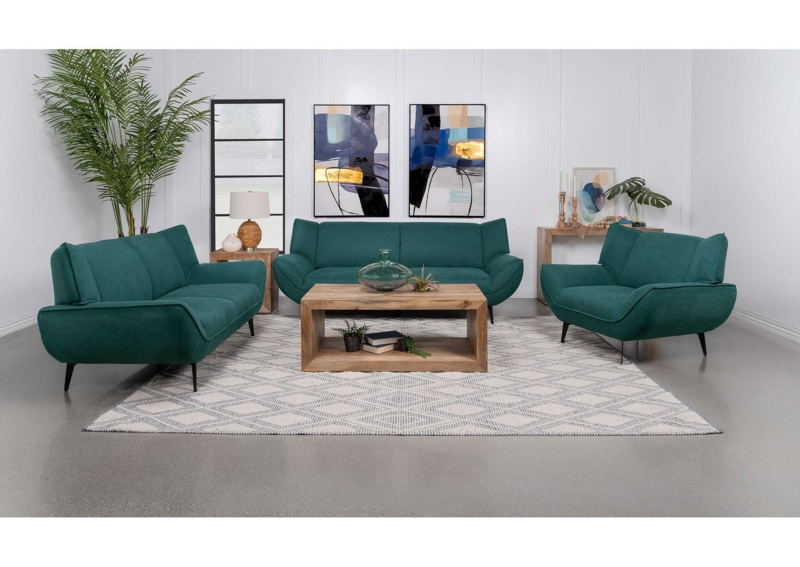 Teal Blue 3-Piece Living Room Set with Button Tufted Flared Arms