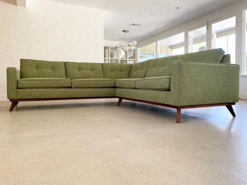 Teal L-Shaped Sectional Sofa with Button Tufted Seat