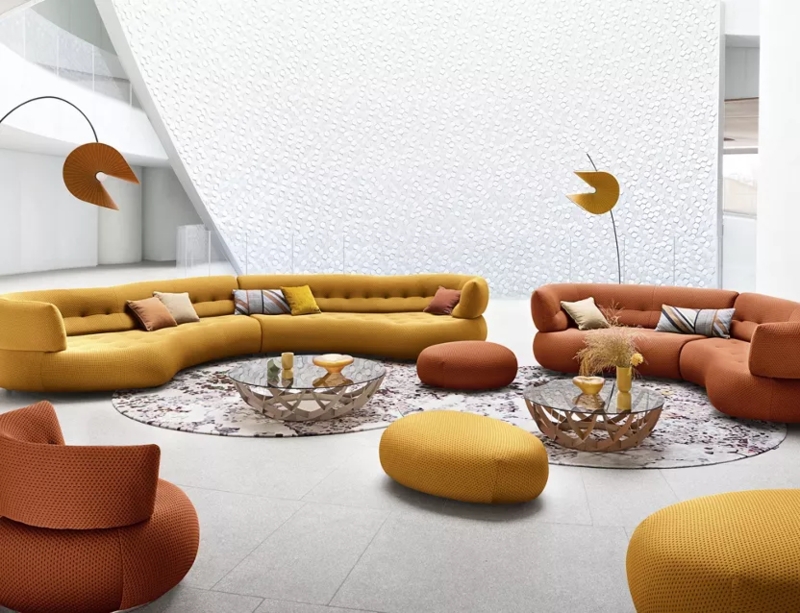 Terracotta Orange Oval Ottoman Chunky Knit Textured Pouf