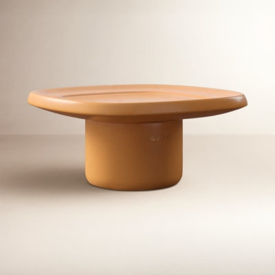 Terracotta Round Coffee Table, Ceramic-Like, Sculptural Base Design