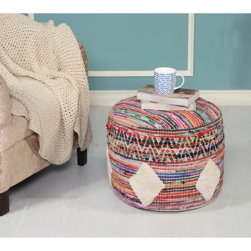 Textured Diamond Weave Floor Seat Cozy Handwoven Textile Pouf