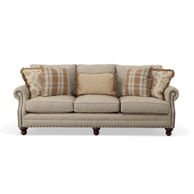 Textured Fabric Sofa, Rolled Arms, Three-Seat Design