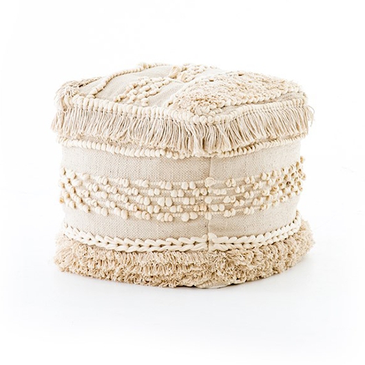 Textured Floor Pouf Round Cream Chunky Braided Woven Boho