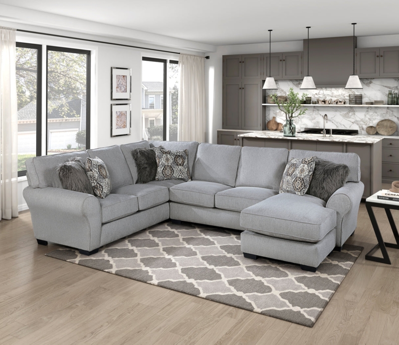 Textured Weave Sectional Sofa Track Arms Gray Living Room Furniture