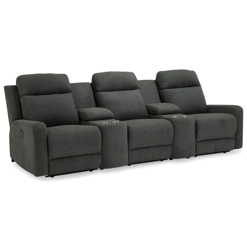 Theater Sectional Cerulean Blue Reclining Seats Storage Consoles