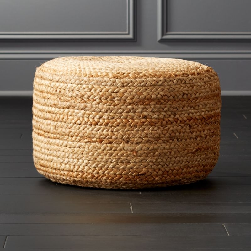 Thick Braided Pouf, Round Coiled Texture, Natural Jute Floor Cushion
