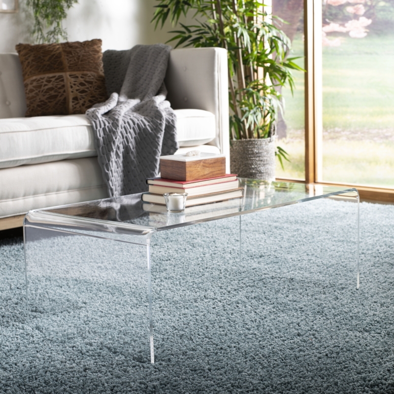 Thick Clear Acrylic Coffee Table with Block Legs Glam Style
