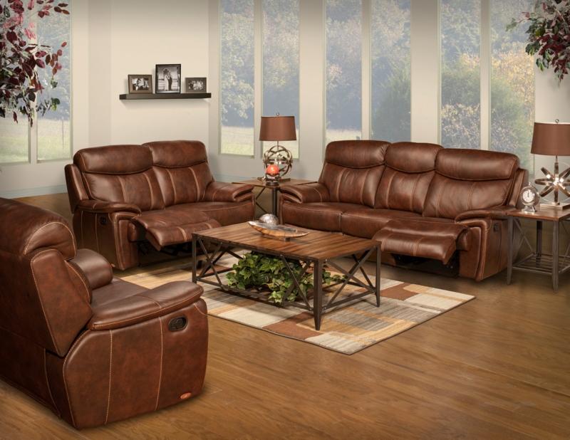 Three Piece Reclining Living Room Set, Espresso with Contrast Stitching
