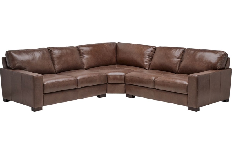 Three-Piece Sectional Sofa with Block Arms, Espresso Leather-Like