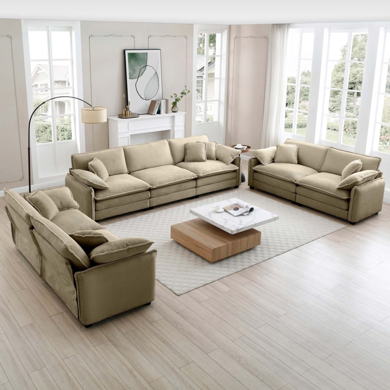 Three Piece Sofa Set Tan Low Profile Deep Seat Lounge