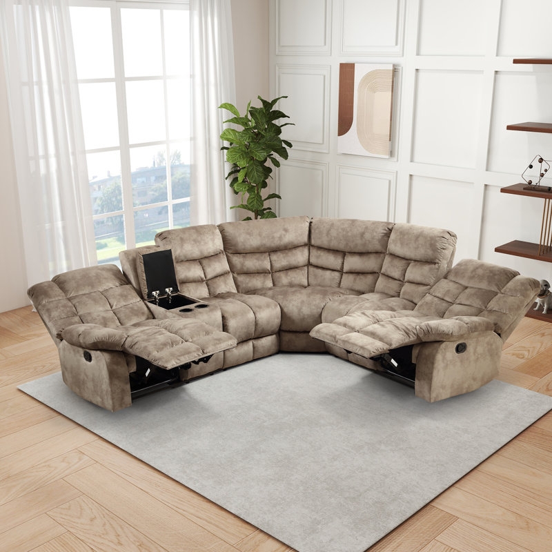 Three Piece Upholstered Sectional Integrated Cupholders Modern