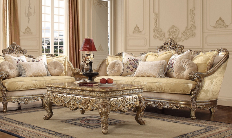 Three Seater Sofa Cream Jacquard Upholstery Rococo Revival Style