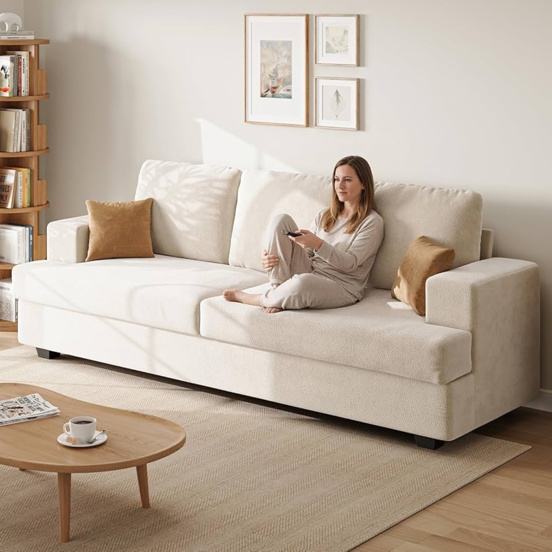 Three Seater Sofa Cream with Extra Deep Seat and Wide Square Arms