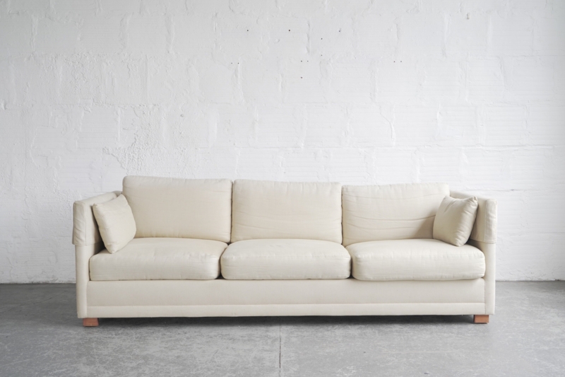 Three-Seater Sofa on Low Plinth Base with Textured Weave Upholstery