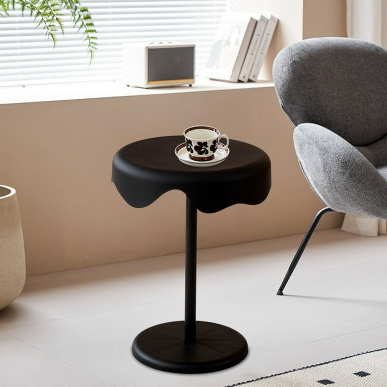 Three-Tier Side Table with Matte Black Finish and C-Shaped Base