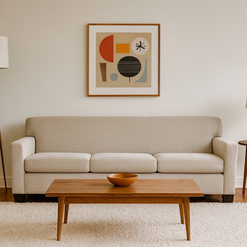 Tight Back Sofa in Deep Forest Green Wood Base Living Room