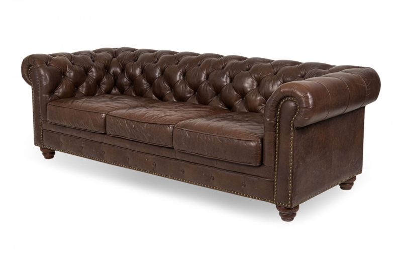 Tobacco Brown Chesterfield Sofa Leather Look All Over Tufted Victorian