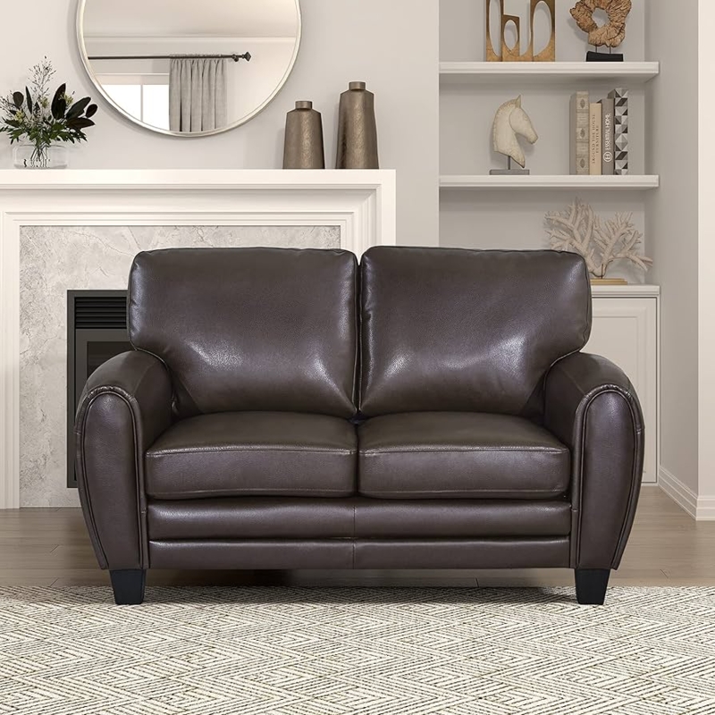 Track Arm Dark Brown Faux Leather Loveseat