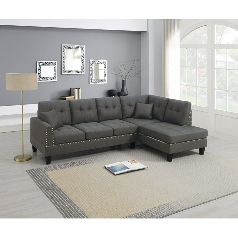 Track Arm Sectional Sofa in Dark Coffee Fabric