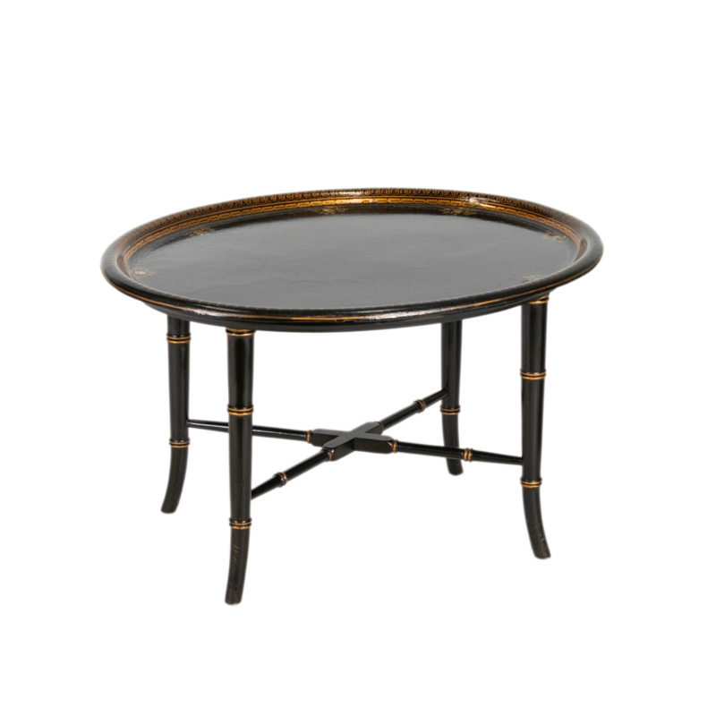 Traditional Black Coffee Table Tray Top Gold Stenciled Accents