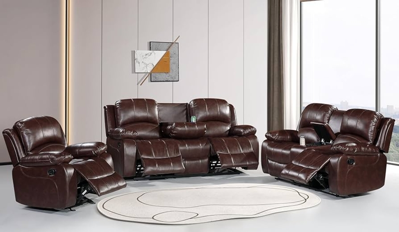 Traditional Brown Manual Reclining Living Room Set