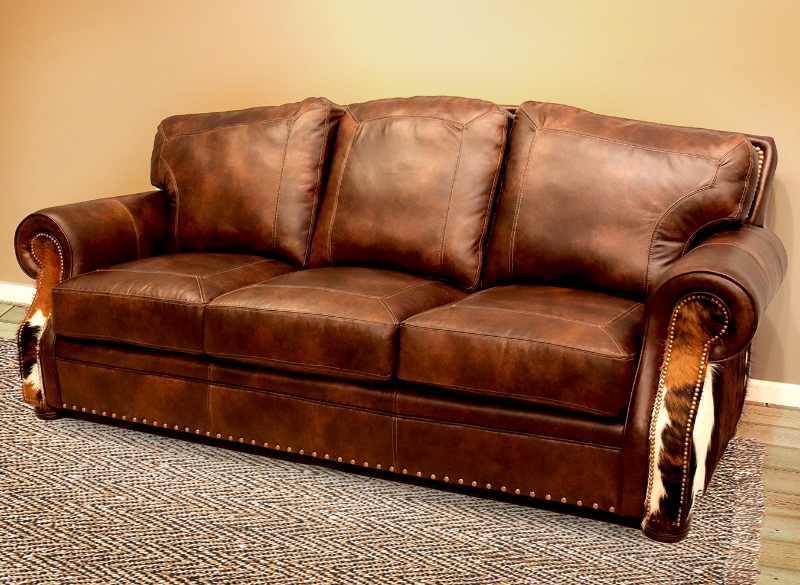 Traditional Camelback Leather Sofa Dark Chocolate Brown Button Tufted