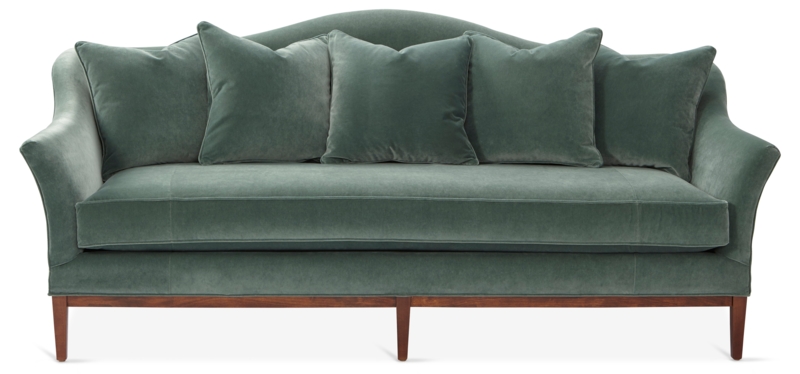 Traditional Camelback Sofa with Casters Off-White Velvet Bench Seat