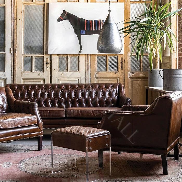 Traditional Chesterfield Sofa with Nailhead Trim in Antique Espresso