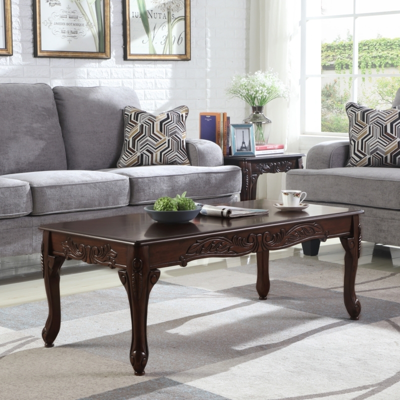 Traditional Coffee Table with Cabriole Legs and Dark Cherry Finish