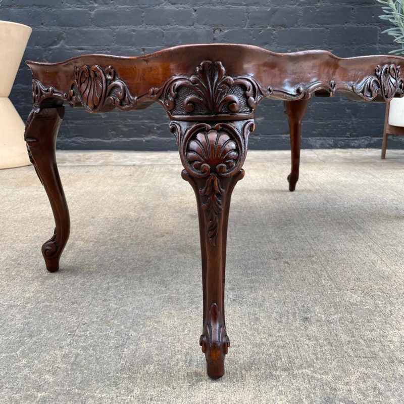 Traditional Coffee Table with Inlaid Marquetry and Scalloped Apron