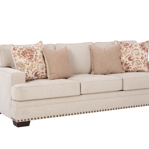 Traditional Cream Sofa with Nailhead Trim and Rolled Arms