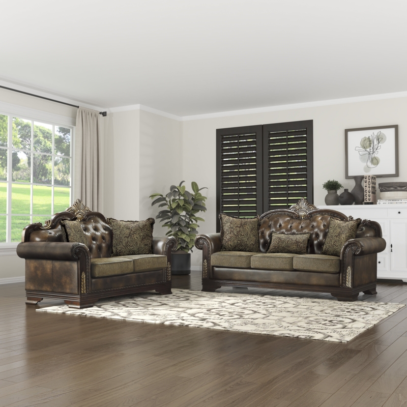 Traditional Living Room Set Ornate Wood Carved Seating