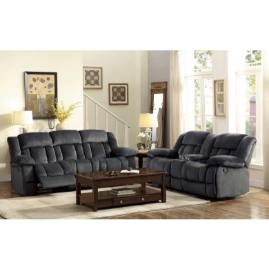 Traditional Living Room Set Oversized Rolled Arms Plush Charcoal