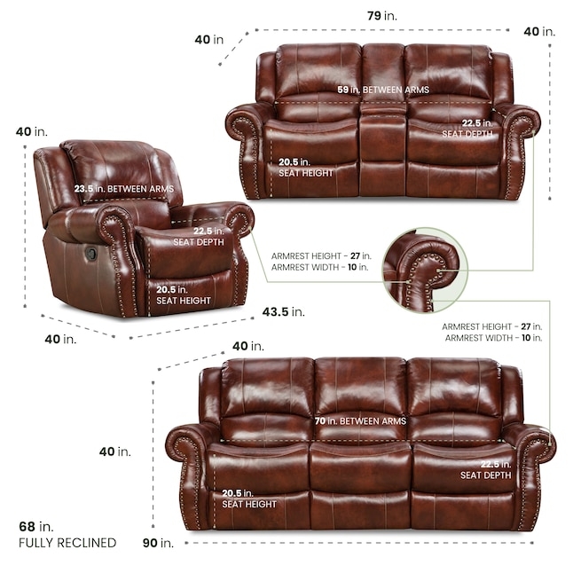 Traditional Living Room Set Oxblood Leather Like Nailhead Trim Rolled Arms