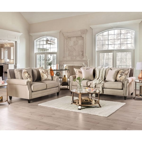 Traditional Living Room Set With Button Tufting and Nailhead Trim