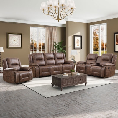 Traditional Living Room Set with Nailhead Trim & Manual Recline