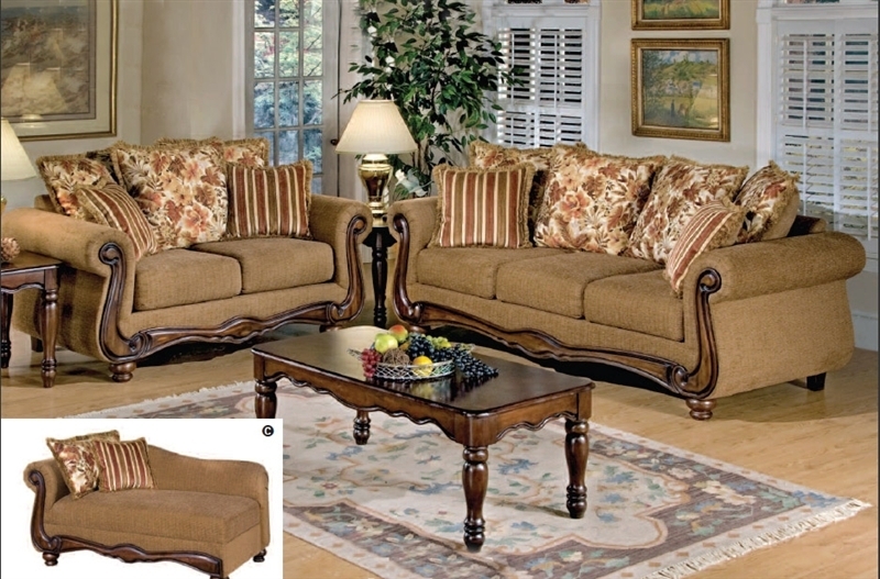 Traditional Living Room Set with Two Tone Upholstery and Nailhead Trim