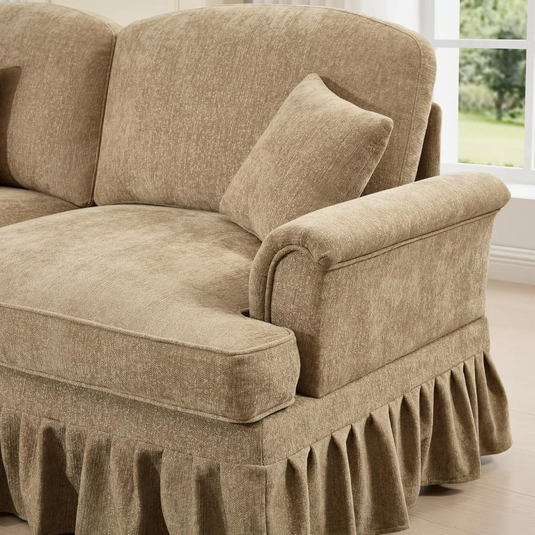 Traditional Pleated Skirt Sectional Sofa in Light Coffee Chenille