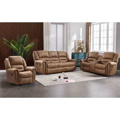 Traditional Reclining Living Room Set in Espresso Faux Leather