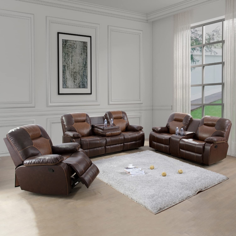 Traditional Reclining Living Room Set with Tufted Back and Storage