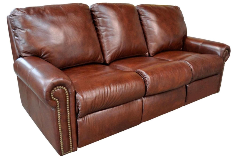 Traditional Reclining Sofa, Rolled Arms, Brass-Toned Nailhead Trim