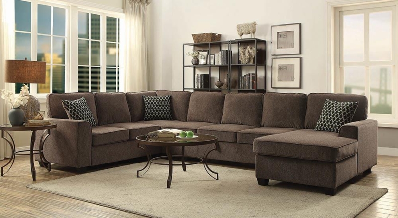 Traditional Sectional Sofa Rolled Arms Bun Feet with Console