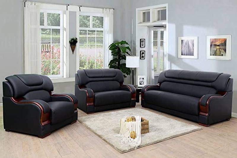 Traditional Sofa Set Maroon Leather Like Button Tufted Ornate Wood Trim