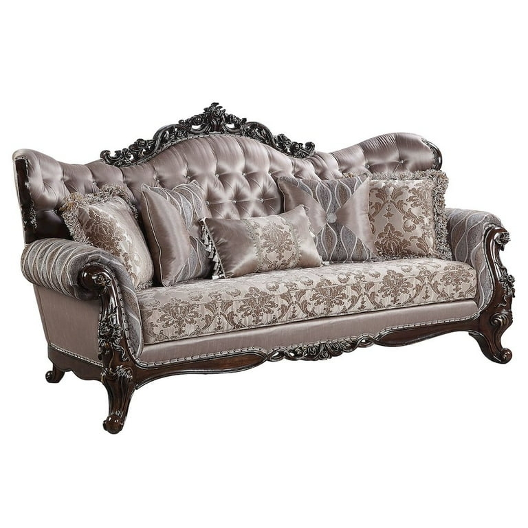 Traditional Sofa with Antique Oak Finish Frame and Cream Upholstery (70 chars)